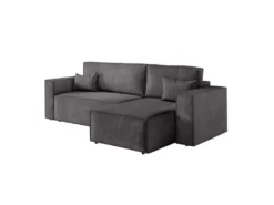 CLARISSE - Canapé D'angle Convertible Réversible Avec Coffre En Velours Côtelé - Gris Anthracite 14 CLARISSE - Canapé D'angle Convertible Réversible Avec Coffre En Velours Côtelé - Gris Anthracite -Canapé Soldes Boutique canape 20127799