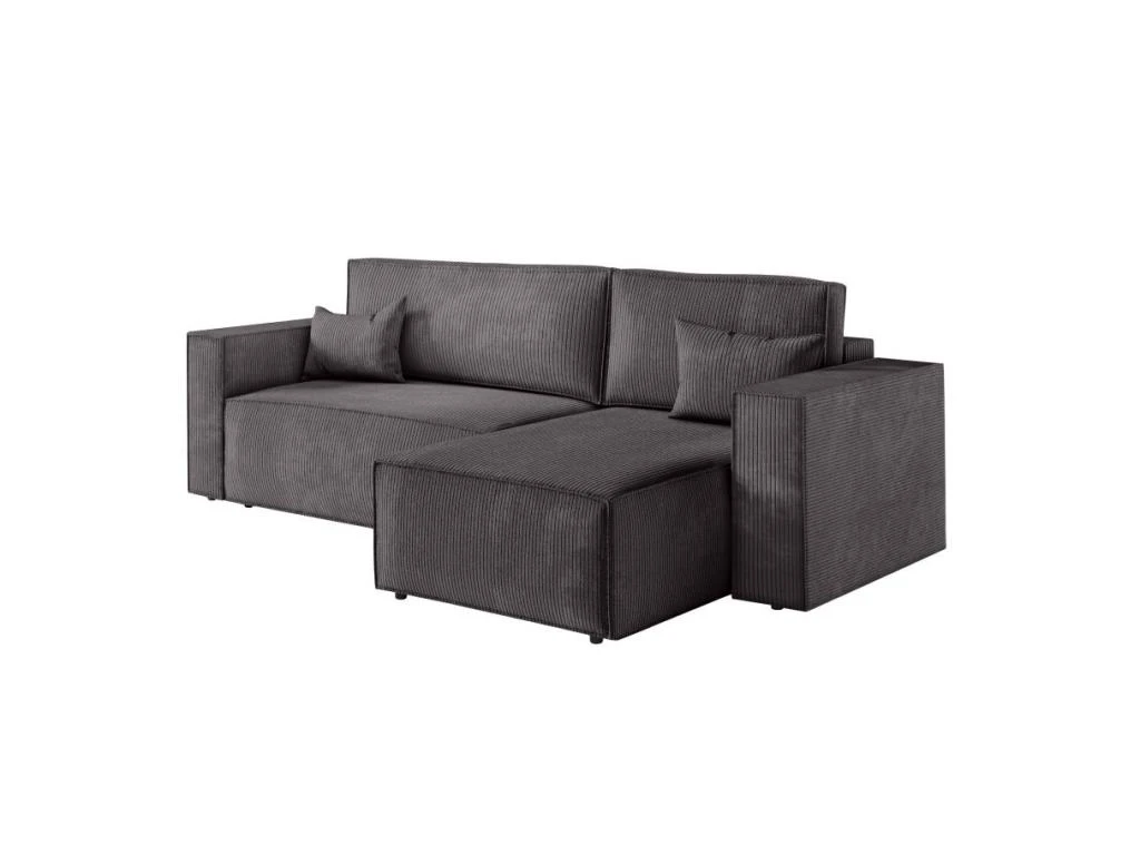 CLARISSE - Canapé D'angle Convertible Réversible Avec Coffre En Velours Côtelé - Gris Anthracite 5 CLARISSE - Canapé D'angle Convertible Réversible Avec Coffre En Velours Côtelé - Gris Anthracite – Image 5