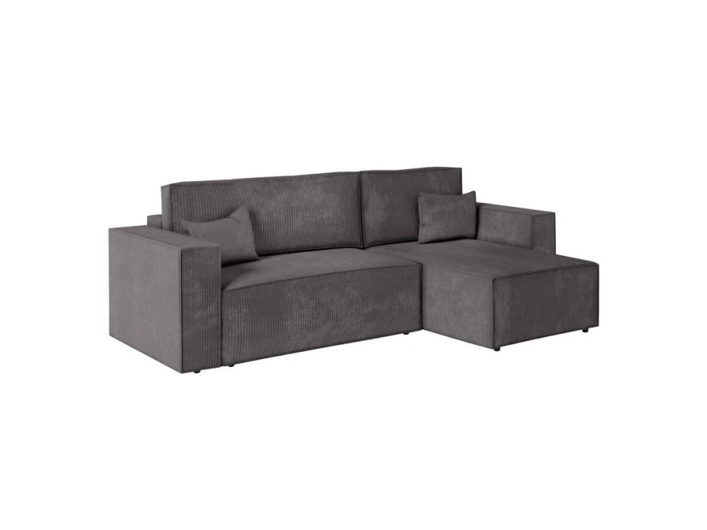 CLARISSE - Canapé D'angle Convertible Réversible Avec Coffre En Velours Côtelé - Gris Anthracite 6 CLARISSE - Canapé D'angle Convertible Réversible Avec Coffre En Velours Côtelé - Gris Anthracite – Image 6