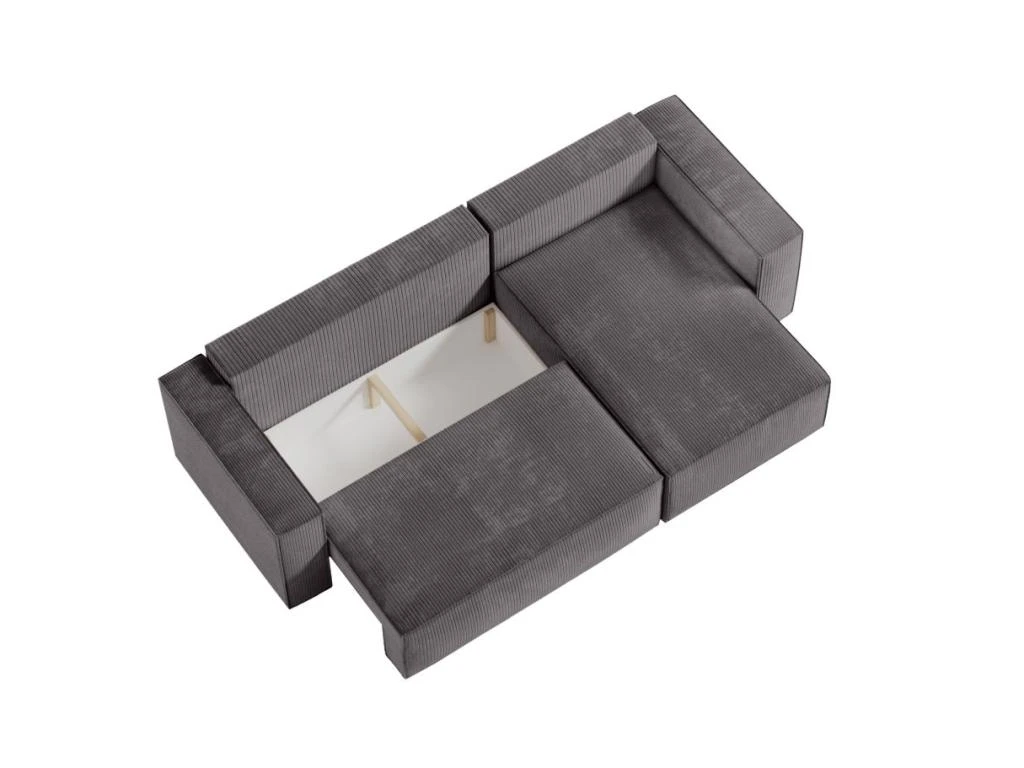 CLARISSE - Canapé D'angle Convertible Réversible Avec Coffre En Velours Côtelé - Gris Anthracite 9 CLARISSE - Canapé D'angle Convertible Réversible Avec Coffre En Velours Côtelé - Gris Anthracite – Image 9