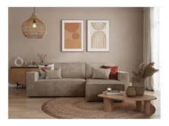 CLARISSE - Canapé D'angle Convertible Réversible Avec Coffre En Velours Côtelé - Taupe -Canapé Soldes Boutique canape 20127817