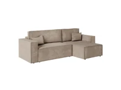 CLARISSE - Canapé D'angle Convertible Réversible Avec Coffre En Velours Côtelé - Taupe -Canapé Soldes Boutique canape 20127819