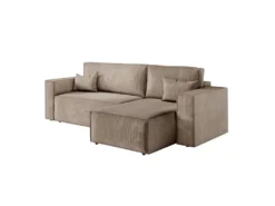 CLARISSE - Canapé D'angle Convertible Réversible Avec Coffre En Velours Côtelé - Taupe -Canapé Soldes Boutique canape 20127823