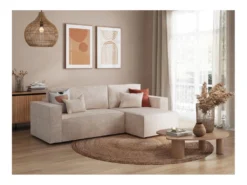 CLARISSE - Canapé D'angle Convertible Réversible Avec Coffre En Velours Côtelé - Beige -Canapé Soldes Boutique canape 20127835