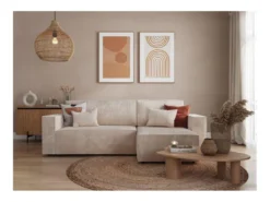 CLARISSE - Canapé D'angle Convertible Réversible Avec Coffre En Velours Côtelé - Beige -Canapé Soldes Boutique canape 20127837