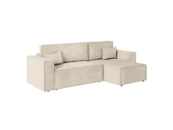 CLARISSE - Canapé D'angle Convertible Réversible Avec Coffre En Velours Côtelé - Beige -Canapé Soldes Boutique canape 20127839