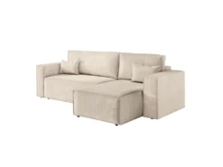 CLARISSE - Canapé D'angle Convertible Réversible Avec Coffre En Velours Côtelé - Beige -Canapé Soldes Boutique canape 20127843