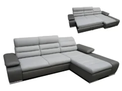 Canapé D'angle Convertible En Tissu Et Simili MIRABEAU - Bicolore Gris/anthracite - Angle Droit -Canapé Soldes Boutique canape 201901