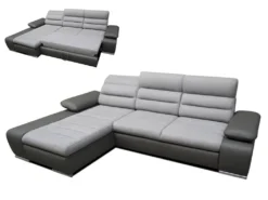 Canapé D'angle Convertible En Tissu Et Simili MIRABEAU - Bicolore Gris/anthracite - Angle Gauche -Canapé Soldes Boutique canape 201903