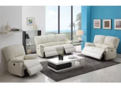 Canapé 2 Places Relax électrique En Cuir MARCIS - Ivoire -Canapé Soldes Boutique canape 202603