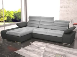 Canapé D'angle Convertible En Tissu Et Simili MIRABEAU - Bicolore Gris/anthracite - Angle Gauche