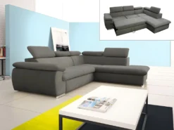 Canapé D'angle Convertible En Tissu Avec Coffre De Rangement FABIEN - Taupe - Angle Droit