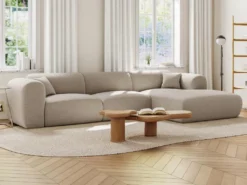 Grand Canapé D'angle Droit En Tissu Chiné Beige POGNI -Canapé Soldes Boutique canape 20729065