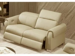 Canapé 3 Places Avec 2 Relax électriques En Cuir Italien Buffle TOPRELAX, Beige