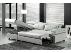 Canapé D'angle Convertible En Cuir Buffle Luxe 5 Places, ALLURE, Blanc, Angle Gauche