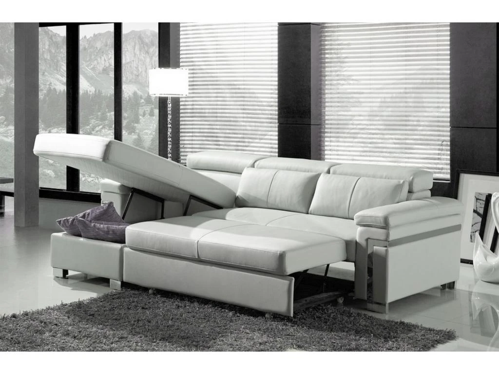 Canapé D'angle Convertible En Cuir Buffle Luxe 5 Places, ALLURE, Blanc, Angle Gauche 1 Canapé D'angle Convertible En Cuir Buffle Luxe 5 Places, ALLURE, Blanc, Angle Gauche