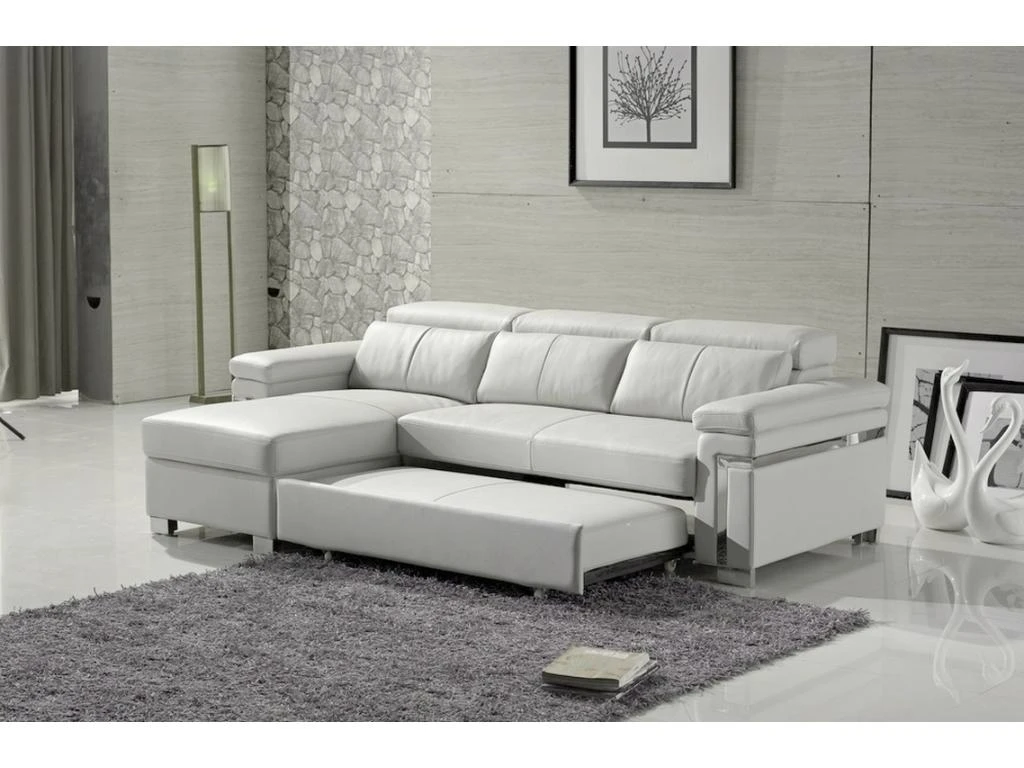 Canapé D'angle Convertible En Cuir Buffle Luxe 5 Places, ALLURE, Blanc, Angle Gauche 2 Canapé D'angle Convertible En Cuir Buffle Luxe 5 Places, ALLURE, Blanc, Angle Gauche – Image 2