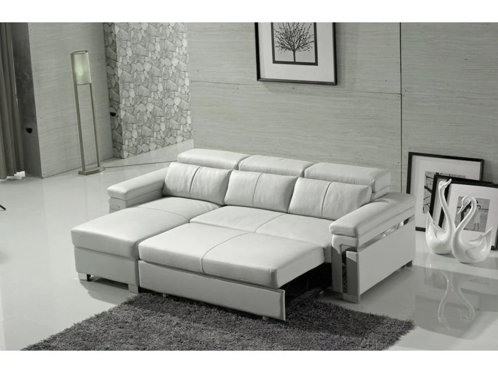 Canapé D'angle Convertible En Cuir Buffle Luxe 5 Places, ALLURE, Blanc, Angle Gauche 3 Canapé D'angle Convertible En Cuir Buffle Luxe 5 Places, ALLURE, Blanc, Angle Gauche – Image 3