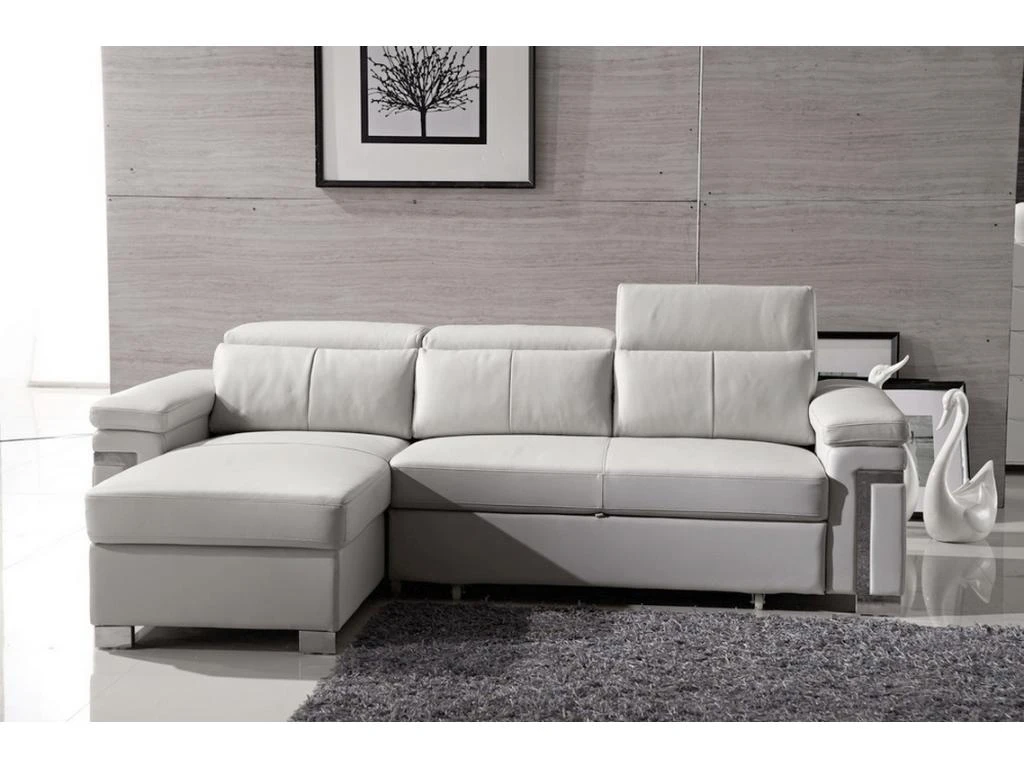 Canapé D'angle Convertible En Cuir Buffle Luxe 5 Places, ALLURE, Blanc, Angle Gauche 4 Canapé D'angle Convertible En Cuir Buffle Luxe 5 Places, ALLURE, Blanc, Angle Gauche – Image 4