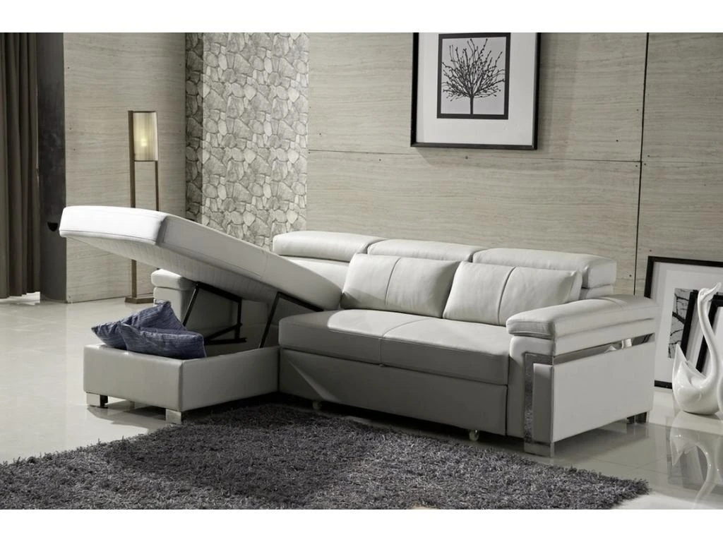 Canapé D'angle Convertible En Cuir Buffle Luxe 5 Places, ALLURE, Blanc, Angle Gauche 6 Canapé D'angle Convertible En Cuir Buffle Luxe 5 Places, ALLURE, Blanc, Angle Gauche – Image 6