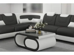 Canapé D'angle En Cuir Italien 7 Places LUXEMBOURG, Noir Et Blanc, Angle Gauche 8 Canapé D'angle En Cuir Italien 7 Places LUXEMBOURG, Noir Et Blanc, Angle Gauche -Canapé Soldes Boutique canape 20888283