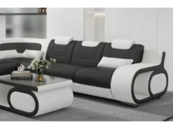 Canapé D'angle En Cuir Italien 7 Places LUXEMBOURG, Noir Et Blanc, Angle Gauche 10 Canapé D'angle En Cuir Italien 7 Places LUXEMBOURG, Noir Et Blanc, Angle Gauche -Canapé Soldes Boutique canape 20888287