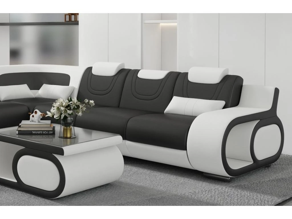 Canapé D'angle En Cuir Italien 7 Places LUXEMBOURG, Noir Et Blanc, Angle Gauche 5 Canapé D'angle En Cuir Italien 7 Places LUXEMBOURG, Noir Et Blanc, Angle Gauche – Image 5