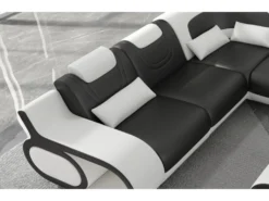 Canapé D'angle En Cuir Italien 7 Places LUXEMBOURG, Noir Et Blanc, Angle Gauche 11 Canapé D'angle En Cuir Italien 7 Places LUXEMBOURG, Noir Et Blanc, Angle Gauche -Canapé Soldes Boutique canape 20888289