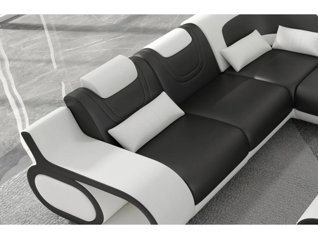Canapé D'angle En Cuir Italien 7 Places LUXEMBOURG, Noir Et Blanc, Angle Gauche 6 Canapé D'angle En Cuir Italien 7 Places LUXEMBOURG, Noir Et Blanc, Angle Gauche – Image 6