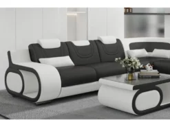 Canapé D'angle En Cuir Italien 7 Places LUXEMBOURG, Noir Et Blanc, Angle Droit -Canapé Soldes Boutique canape 20888305