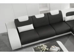 Canapé D'angle En Cuir Italien 7 Places LUXEMBOURG, Noir Et Blanc, Angle Droit -Canapé Soldes Boutique canape 20888307