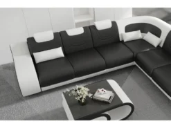 Canapé D'angle En Cuir Italien 7 Places LUXEMBOURG, Noir Et Blanc, Angle Droit -Canapé Soldes Boutique canape 20888311
