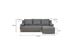 Canapé D'angle Convertible - Tissu Gris - L 197 X P 91/132 X H 82 Cm - TEIJO -Canapé Soldes Boutique canape 20909239