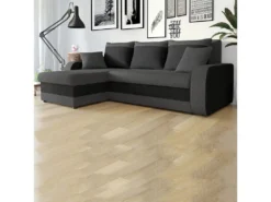 Canapé D'angle Convertible En Tissu "Kris" - 3 Places - Gris/Noir