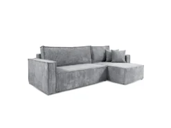 Canapé D'angle Réversible Convertible 3 Places Ezekiel Velours Côtelé Gris Clair