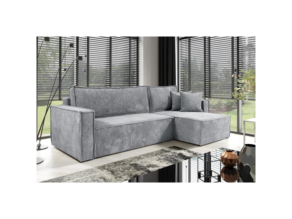 Canapé D'angle Réversible Convertible 3 Places Ezekiel Velours Côtelé Gris Clair 2 Canapé D'angle Réversible Convertible 3 Places Ezekiel Velours Côtelé Gris Clair – Image 2