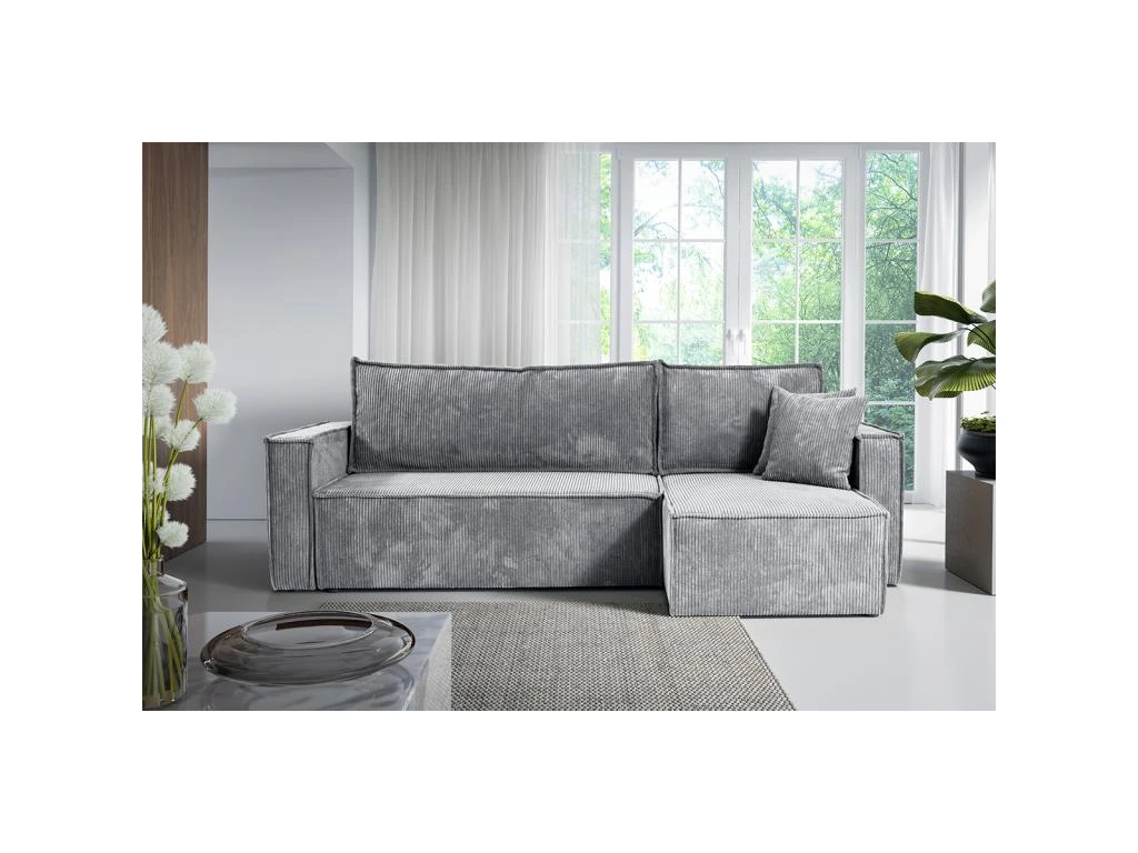 Canapé D'angle Réversible Convertible 3 Places Ezekiel Velours Côtelé Gris Clair 4 Canapé D'angle Réversible Convertible 3 Places Ezekiel Velours Côtelé Gris Clair – Image 4