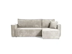 Canapé D'angle Réversible Convertible 3 Places Ezekiel Velours Côtelé Blanc Cassé -Canapé Soldes Boutique canape 20941681