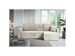 Canapé D'angle Réversible Convertible 3 Places Ezekiel Velours Côtelé Blanc Cassé -Canapé Soldes Boutique canape 20941683