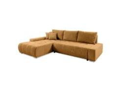 Canapé D'angle Convertible Gauche 4 Places Coffre Jonas Velours Côtelé Jaune