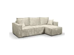 Canapé D'angle Réversible Convertible 3 Places Coffre Romain Velours Beige