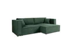 Canapé D'angle Réversible Convertible 3 Places Jimmy Velours Côtelé Vert Sapin