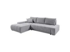 Canapé D'angle Convertible Gauche 4 Places Coffre Jonas Velours Côtelé Gris Clair