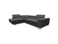 Canapé D'angle Convertible Gauche 4 Places Coffre Martin Velours Côtelé Gris Foncé