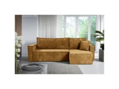 Canapé D'angle Réversible Convertible 3 Places Ezekiel Velours Côtelé Jaune -Canapé Soldes Boutique canape 20941759