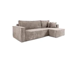 Canapé D'angle Réversible Convertible 3 Places Ezekiel Velours Côtelé Taupe