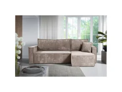 Canapé D'angle Réversible Convertible 3 Places Ezekiel Velours Côtelé Taupe -Canapé Soldes Boutique canape 20941769