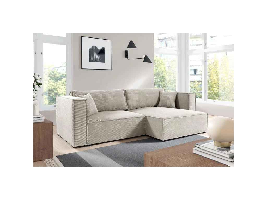 Canapé D'angle Réversible Convertible 3 Places Jimmy Velours Côtelé Blanc Cassé 2 Canapé D'angle Réversible Convertible 3 Places Jimmy Velours Côtelé Blanc Cassé – Image 2