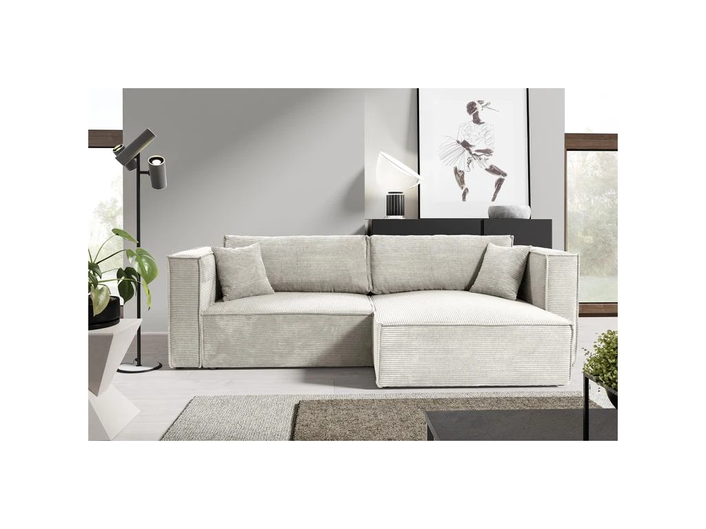Canapé D'angle Réversible Convertible 3 Places Jimmy Velours Côtelé Blanc Cassé 3 Canapé D'angle Réversible Convertible 3 Places Jimmy Velours Côtelé Blanc Cassé – Image 3