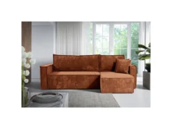 Canapé D'angle Réversible Convertible 3 Places Ezekiel Velours Côtelé Terracotta -Canapé Soldes Boutique canape 20941817